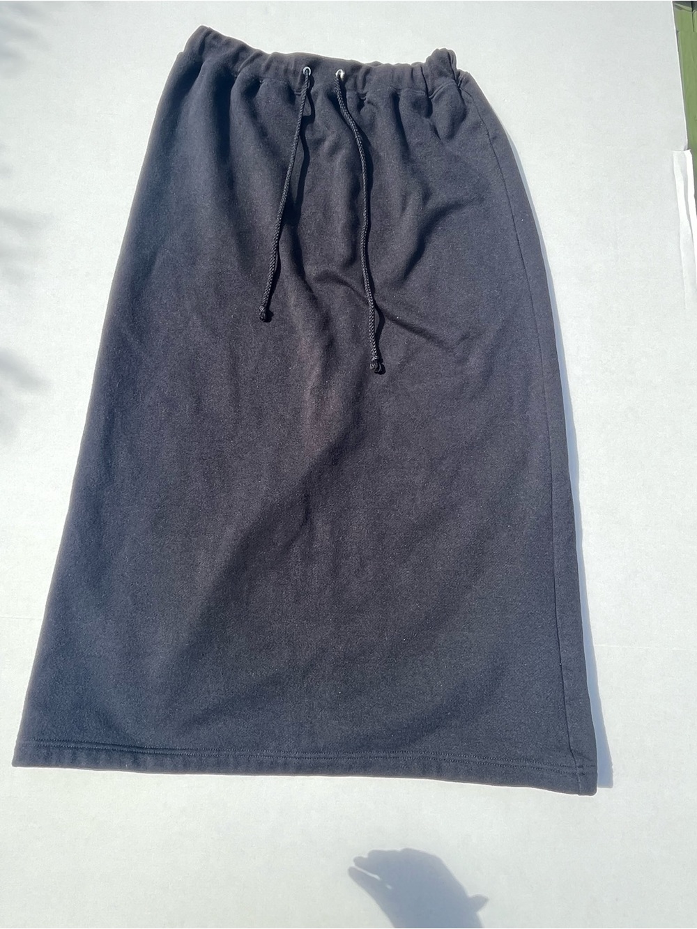 USA Olympic Black Fleece Midi Skirt Drawstring Elastic Waist Slit Size M